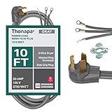 3 Prong Dryer Extension Cord, Gray - 10 Foot Power Cord, 10/3 SRDT, 30 Amp, NEMA 10-30 Plug
