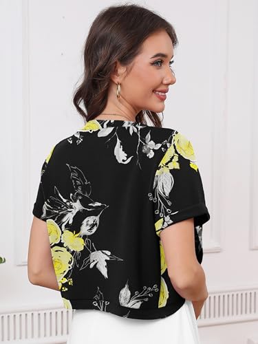 Image of Heymoments Women's Short Sleeve Bolero Shrugs Lightweight V-Neck Open Front Cropped Cardigan (S-2XL)