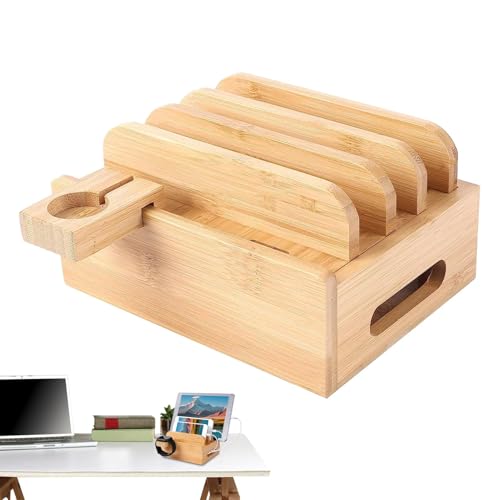 Estación de carga de madera artesanal para móvil y reloj en mesita de noche 7