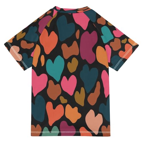 Boys Short Sleeve T-Shirts Heart Leopard Print Rashguard Kids Swim Shirts Sun UPF 50+2