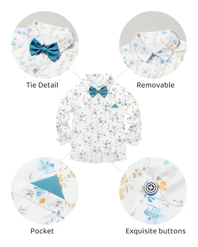 Image of DISAUR Boys Dress Clothes Wedding Ring Bearer Outfit Boy Formal Suits Dress Shirt with Bow Tie +Suspender Pants Set