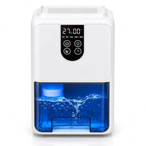 Dehumidifier for Home Office, 1800ML Quiet Small Dehumidifier with Sleep Mode, Auto Shut-Off, Auto Defrost, 5 Timer Settings, Temperature Display and 7 Colour Light for Study and Bedroom
