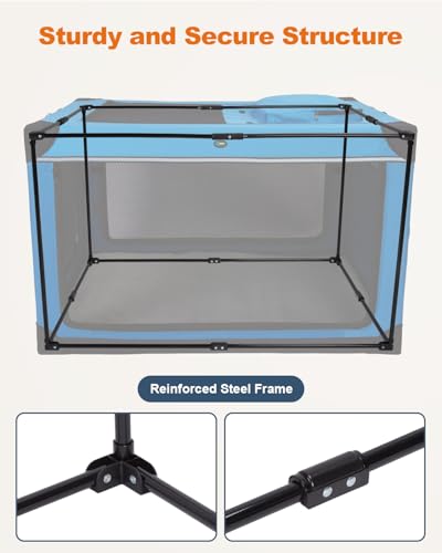 Ownpets 122 cm XXL Klappbarer Hundekäfig für Große Hunde, Tragbarer Reisehundekäfig, 4-Türiger Faltenbarer Haustierkäfig mit Robusten Netzfenstern und Weicher Matte, Blau