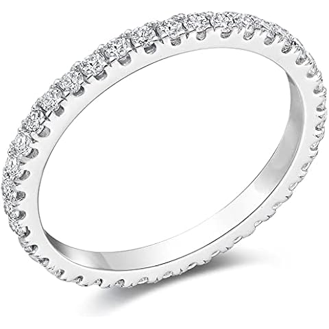 Bo.Dream 1.5mm Cubic Zirconia CZ Rhodium Plated Sterling Silver Eternity Rings Wedding Band Cover