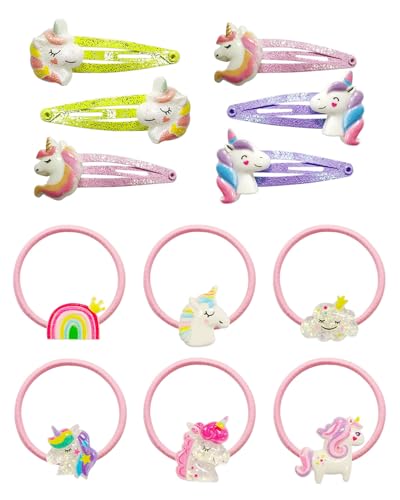 HUVZOR 12Pcs Haarspangen & Haargummis Mädchen, Einhorn...