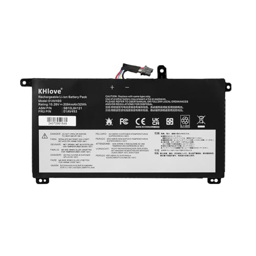 KHlove 01AV493 00UR891 Laptop Battery for ThinkPad T570 T580 P51s P52s Series Notebook 01AV493 00UR890 00UR891 00UR892 SB10L84123 SB10L84122 SB10L84122 1 4ICP6/38/65 4ICP6/38/64 15.28V 32Wh