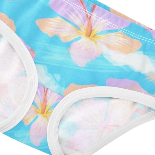 Bright Girls Underwear Toddlers 2t Cotton Panties for Girl Tropical Pastel Hibiscus Flowers Blue Briefs Undies Kids4