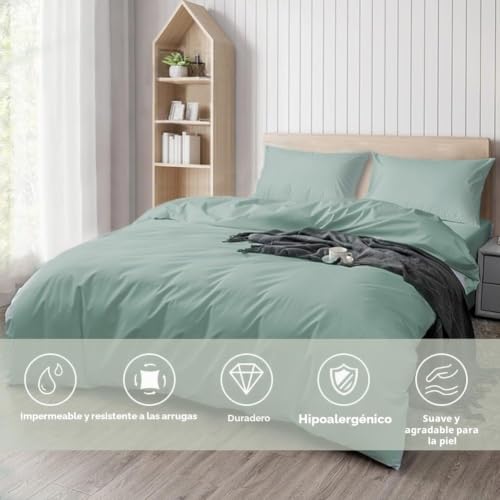 Funda nórdica impermeable verde con doble cremallera para cuidar el descanso de niños y ancianos 3