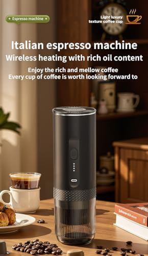 Image of Portable Coffee Machine Mini Electric Espresso Maker for Coffee Pods & Ground Coffee | USB-C Fast Charging | Compact & Lightweight for Travel, Home, Office & Outdoors | One Touch Operation