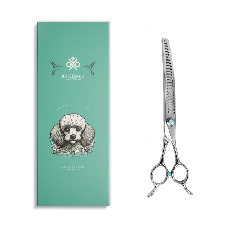 7.5 Curved Dog Grooming Chunker Scissors 26 Teeth VG10 Japanese Steel Professional Pet Shears for Cats & Dogs Lightweight Ergonomic Handcrafted | Thinning Rate 70% | K9 Shears