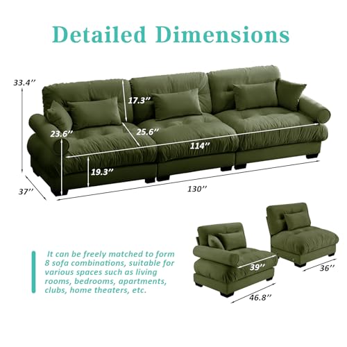 Image of SoarFlash 130 inch Sectional Sofa 3 Seat Couch, L Shaped Modern Sofa with Solid Wood Legs, Couches Sofas for Living Room Apartment, Comfortable Small Couches for Small Spaces, Green