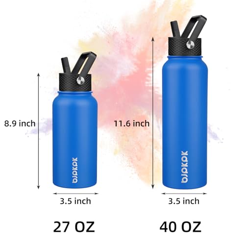 Image of BJPKPK Insulated Water Bottles with Straw Lid, 27oz Stainless Steel Water Bottle with 3 Lids, Leak Proof BPA Free Metal Thermo, Mugs, Tumblers, Keep Cold Hot - Sapphire