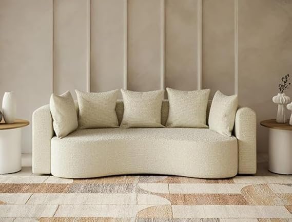 Elegant Curved 2-Seater Sofa with Plush Pillows, Cream