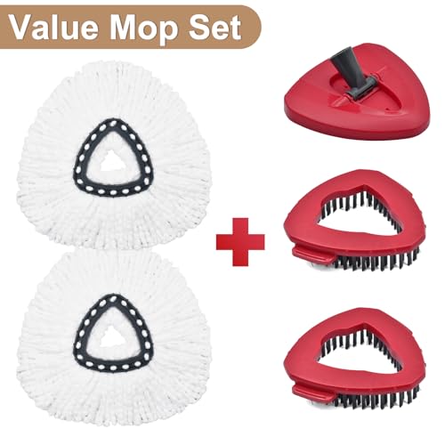 Mop Heads Replacements for Ocedar, Mop Replace Head for O Cedar, Spin Mop Replacement Head for Ocedar Easy Wring 1 Tank System, Include 2 Pack Spin Mop Refills & 2 Scrubber Mop Head & 1 Pack Mop Base - Thumbnail 2