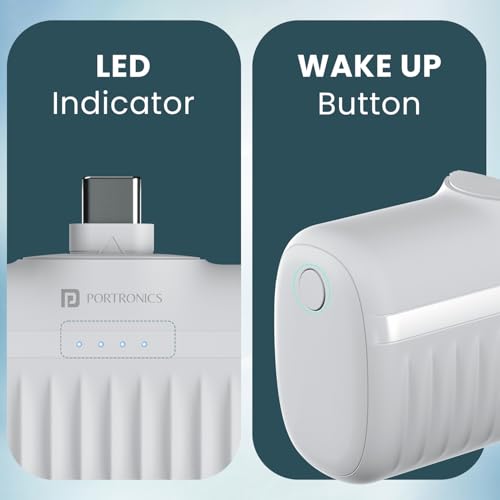 Image of Portronics Power Pebble 5000mAh 20W Fast Charging Nano Powerbank, in-Built Foldable Type C Input /Output Pin, Type C PD Output, LED Battery Indicator, Compatible with Type C Smartphone,iPhone(White)