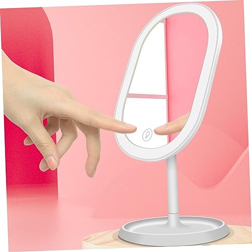 Espejo de maquillaje LED rotativo con bandeja y luz blanca miniatura 6
