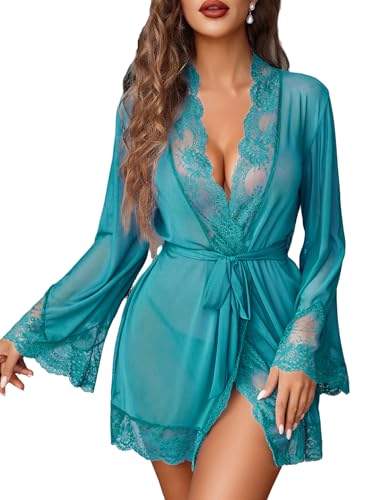 Image of Avidlove Women Lace Kimono Robe Babydoll Sexy Lingerie Mesh Chemise Nightgown Cover Up