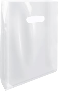 LazyMe Merchandise Bags, Clear Plastic Bags with Die Cut Handles for Small Business, Gift, Boutique and Trade Show, 11x15 Inches 100pcs