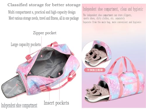 Girls Dance Bag with Shoe Compartments,Gymnastics Bag Overnight Weekender Bag Teen Gym Bag Travel Duffle Sleepover Carry On Bag (Purple)4