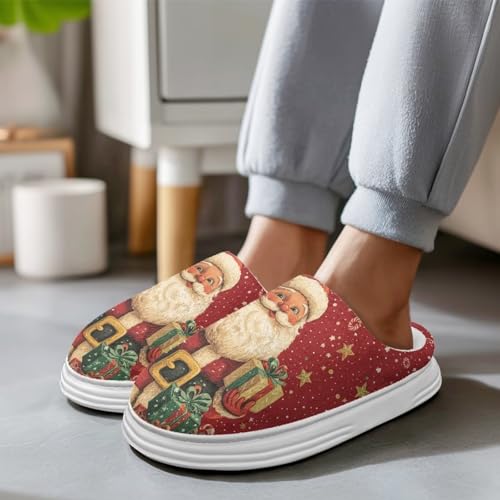 Slippers for Women Warm Flannel Hard Sole Slippers Holiday Decor 5-113