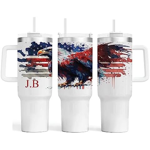 Personalized 40oz Tumbler With Handle and straw | Stainless Steel Insulated Tumbler | Travel Cup | Double Wall Coffee Cup for Hot and Cold Drinks | Patriotic Gift | Gift for him Cover