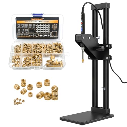 Vertical Heat Set Insert Tool (Insertion Height 410mm) with 380PCS Threaded Inserts and Heat Set Tips M2-M8 add Brass Metric Knurled Nuts for Plastic and 3D Printing Components - Heat Insert Press