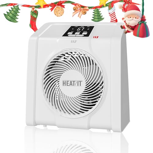 HEATIT Space Heater for Indoor, Digital Display with Thermostat,1-12H Timer,Fan Mode,1500W/750W,Electric Space Heater for Office, Bedroom,White,10.6"Dx7.0"W x 11.8"H by HEATIT - Used condition - US$26.13