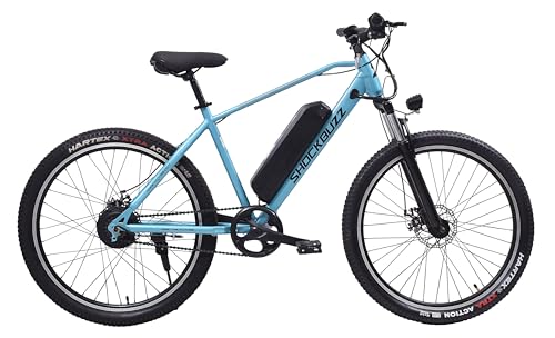 Image of Neelam Shockbuzz NB 1.0 Electric Bicycle 26T | 36V 250W Motor | 7.8Ah Removable Battery | Dual Disc Brakes | Front Suspension | Memory Foam Saddle | Unisex E-Cycle | Blue