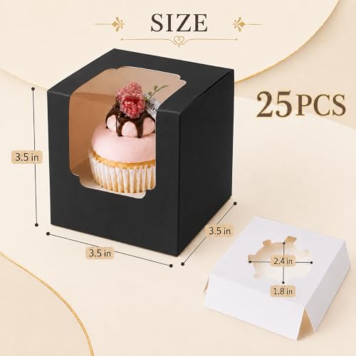 Image of BOOMIBOO 25 Pack Individual Cupcake Containers, Cupcake Boxes with Window