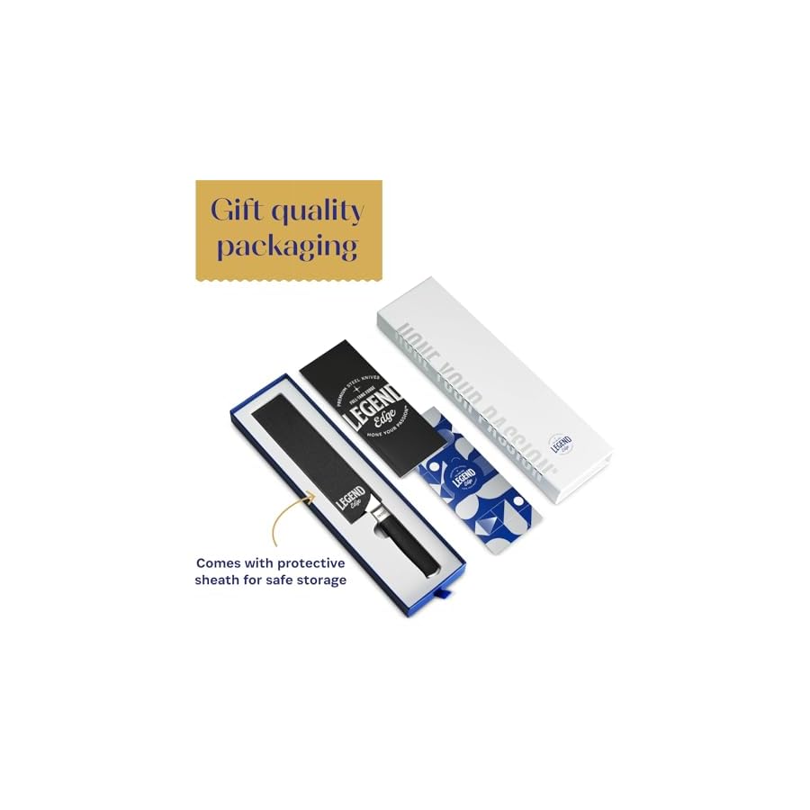 LEGEND-COOKWARE-Premium-8-German-Steel-Chef-Knife-Professional-Kitchen-Knives-Sharp-Full-Tang-Stainless-Steel-wBlack-G10-Handle-All-Purpose-Cooking-Chefs-Knife-Gift-Packaging-wSheath LEGEND COOKWARE Premium 8” German Steel Chef Knife - Professional Kitchen Knives - Sharp, Full Tang Stainless Steel w/Black G10 Handle - All Purpose Cooking Chef’s Knife - Gift Packaging w/Sheath