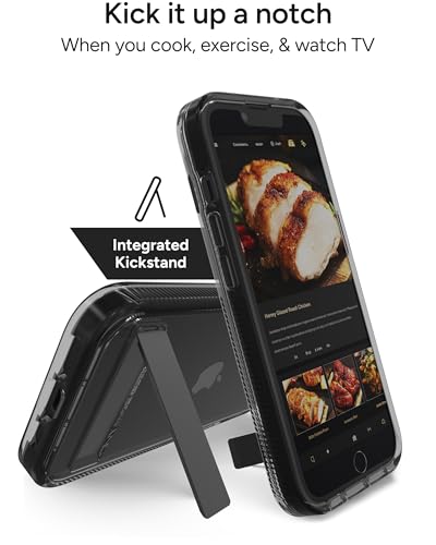 Image of ZAGG Santa Cruz Case with Kickstand for iPhone 17e / 16e / 15 /14 / 13 - 13ft Drop Protection, Graphene Reinforced, Slim Transparent Case, Anti-Scratch Finish, Wireless Charging Compatible, Black