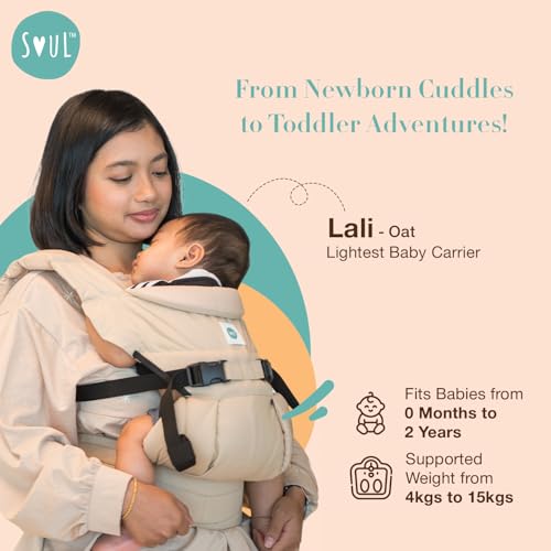 Image of Soulslings 4-in-1 Lali Baby Carrier Bag, 100% Cotton - Oat | Compact & Lightweight (400g) | Adjustable for 0-24 Months (4-15kg) | Machine Washable & Handwashable | Breastfeeding Friendly |