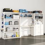 FLEXIMOUNTS Garage Storage Cabinet System, 3-in-1 Modular Metal Tool Cabinet w/ Workbench and Particle Board Shelf Includes Pegboard, 24-Gauge Steel, 129'(L) w/ 2 Doors, White, FLEXIMOD Series