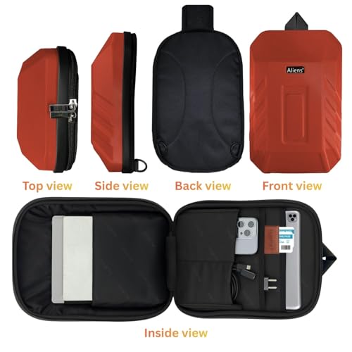 Image of Tukzer ABS Hard Shell Sling Bag Aliens Series 180Open Crossbody Side Shoulder Bag for Mens, Women, Office,Travel,Everyday Mini Backpack for iPad,Tablet,Smartphone,Charger,Headphone,HDD,Camera(02-RED)