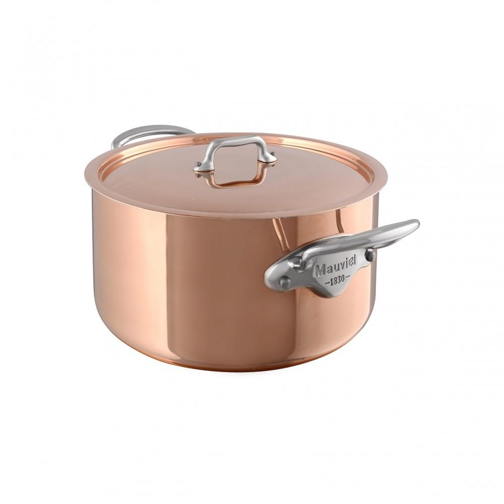 Mauviel M'Heritage 150 S 1.5mm Polished Copper & Stainless Steel Oval Stewpan With Lid, And Brass Handles, 5.6-qt, Made in France