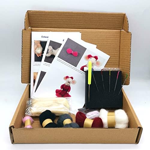 MillyRose Crafts Needle Felting Kit for Beginners - Adult Craft Kit with Felting Needles - Fun and Entertaining Hobby - Photo Illustrated Instruction (Edward & Mrs Mouse)