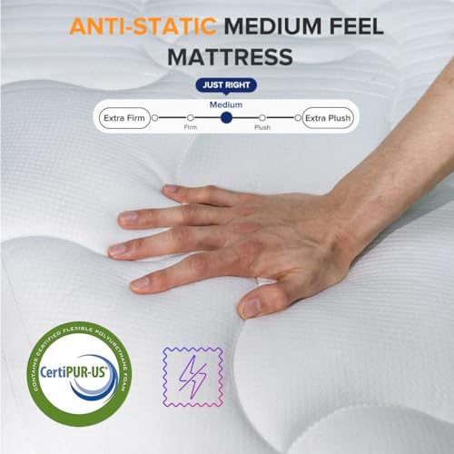 Txo MH10-10F Full Size Mattress, 10 Inch Medium Firm Hybrid Mattress With Antistatic Breathable Euro Top Cover, Motion Isolation, Pressure Relief, Full Mattress In A Box thumb #3