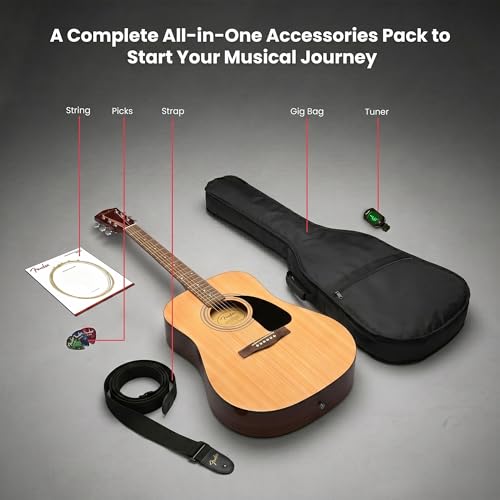 Image of Fender Dreadnought Acoustic Guitar - Natural Bundle with Gig Bag, Tuner, Strings, Strap, and Picks