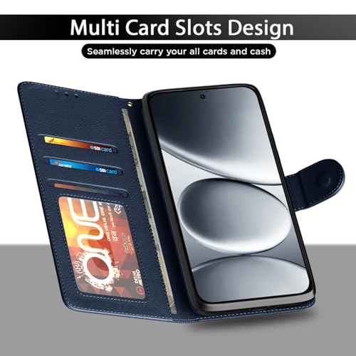Image of Amazon Basics Flip Cover for Redmi Note 15 Pro 5G Leather Finish | Wallet Stand and Shock Proof | Inside TPU with Card Pockets | Complete Protection Flip Case (Blue)