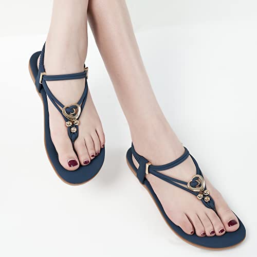 Image of Alicegana Women's Summer Sandals Bohemian Beaded Ankle Walking Strap Casual Flip Flops Ladies Sexy Flats Comfortable Shoes