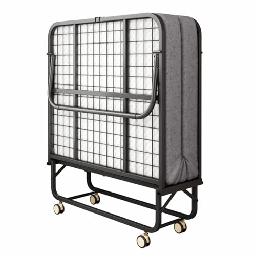 Cama plegable con colchón, cama de invitados con ruedas giratorias de 360°, bolsillo de almacenamiento, cama plegable para dormitorio, oficina, 190 x 80 cm