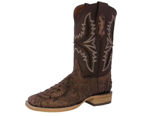 Texas Legacy Mens Brown Cowboy Boots Hand Tooled Leather Crocodile Print Square