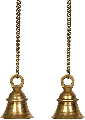 Skywalk Brass Hanging Puja Bells with Chain for Home, Temple and Decoration, Set of 2