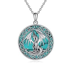 Silver celtic dragon necklace with turquoise