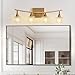 21 Inch Brass Bathroom Light Fixtures, Small Gold 4-Light Modern Vanity Light Over Mirrors, Wall Mount Sconces with Cube Ribbed Glass Shades, G9 Sockets, Gold Color, LED Bulbs Tools Included(Pack 1)