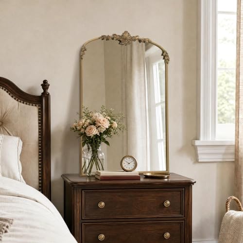 Besdomus Vintage Arched Gold Mirror: 24"x36" Antique Large Vanity Mirror