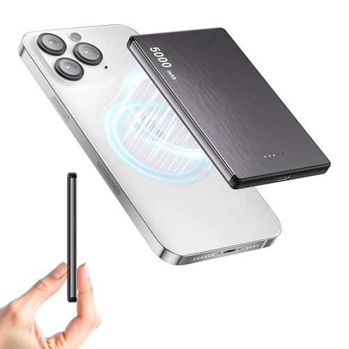 Power Bank Magnetisches Wireless Schnellladefunktion - 5000mAh Powerbank für Magnetische PD 20W Akkupack Ultra-schnelles Magnetische Kompatibles Portabel Powerbank Phone 17/16/15/14/13/12 (Grau)
