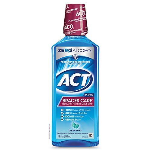 ACT Braces Care Zero Alcohol Anticavity Mouthwash 18 fl. oz., With Fluoride, Clean Mint