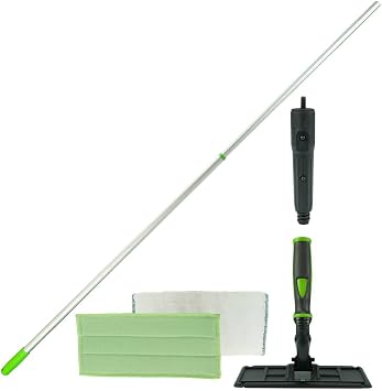 Pulex TechnoPad Window Cleaning Kit with Aluminum Pole and Green Microfiber Pads for Windows