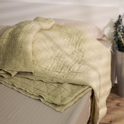 綿100% 5重ガーゼケット シングルサイズ キルト風ダイヤ柄 グリーン